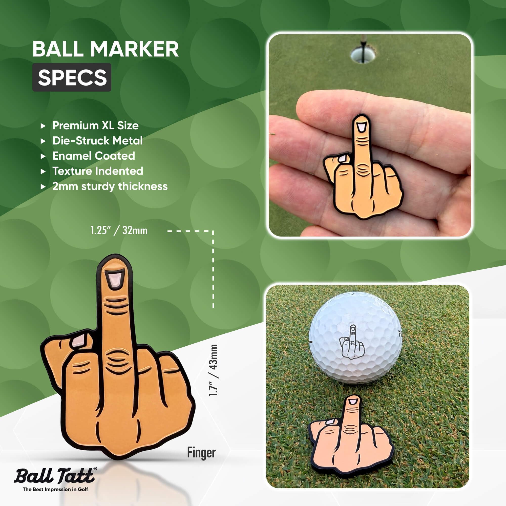 Ball Tatt size comparison with tee and ball, compact travel-friendly benefit