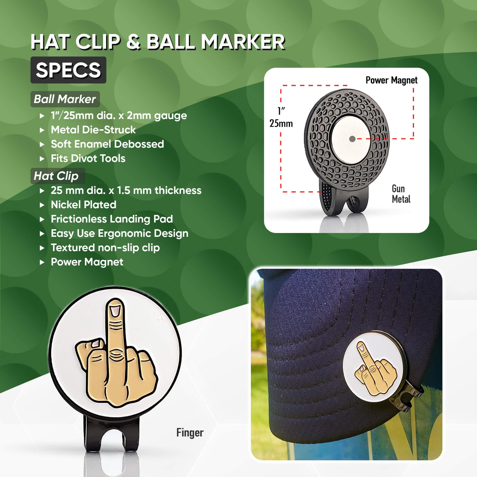 Ball Tatt next to tee and ball showing scale and portability for on-course use