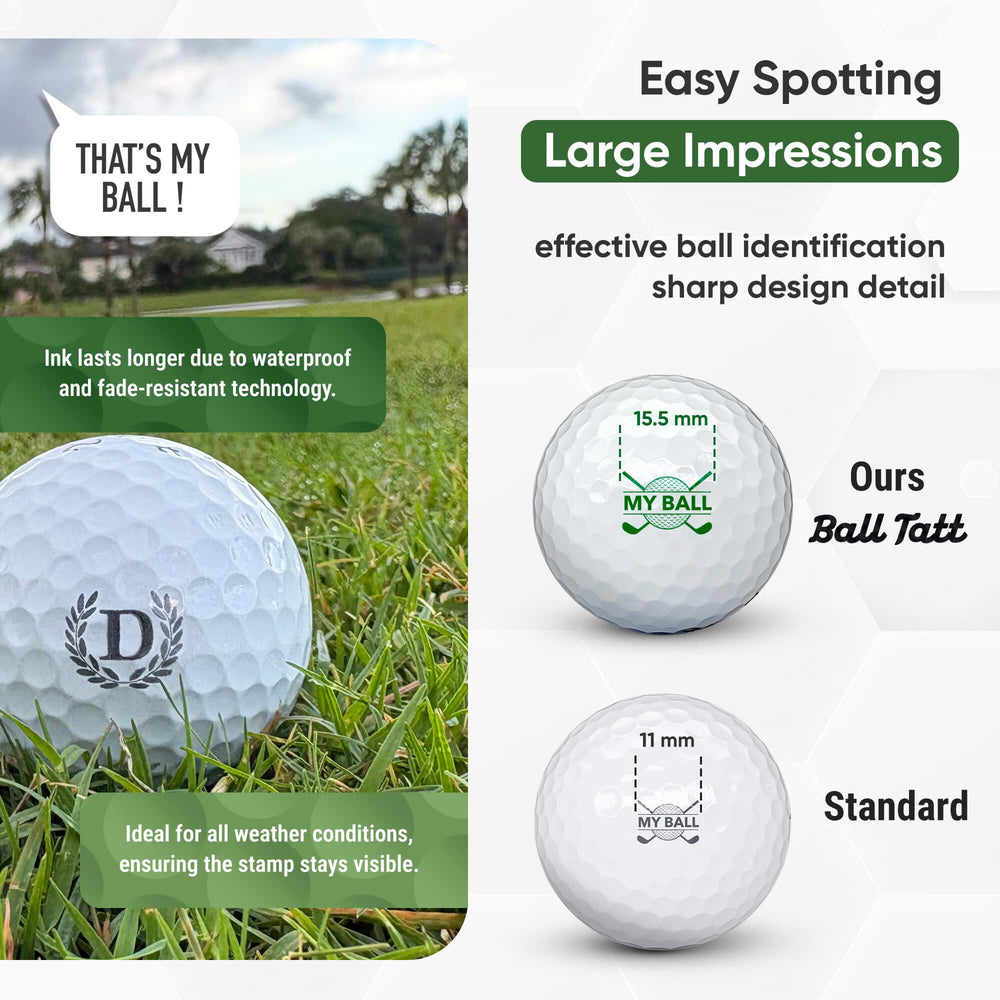 Ball Tatt stamping on golf ball demonstrating quick-dry permanent imprint