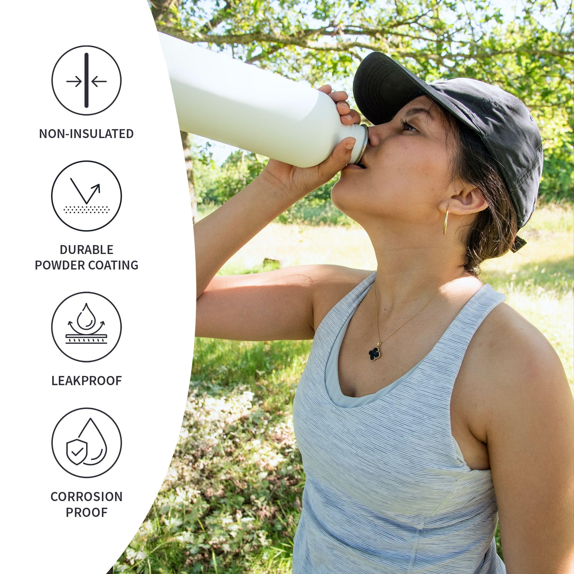 Bambaw Polar White cap detail highlighting leak-proof seal and secure transport benefit