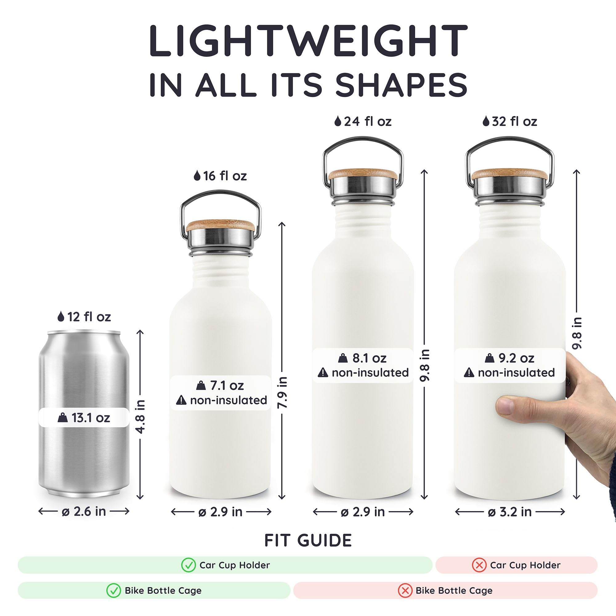 Bambaw Polar White with ice cubes illustrating capacity for cold drinks and convenience