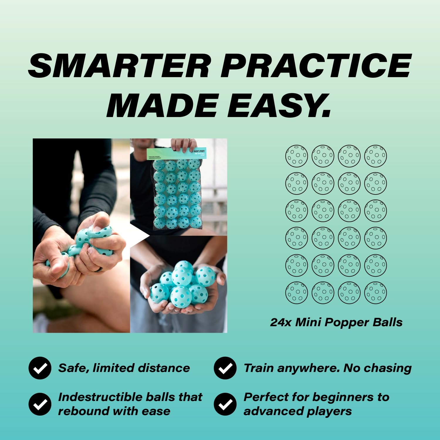 Bandit Sports mini popper balls in backyard practice scene encouraging focused drills
