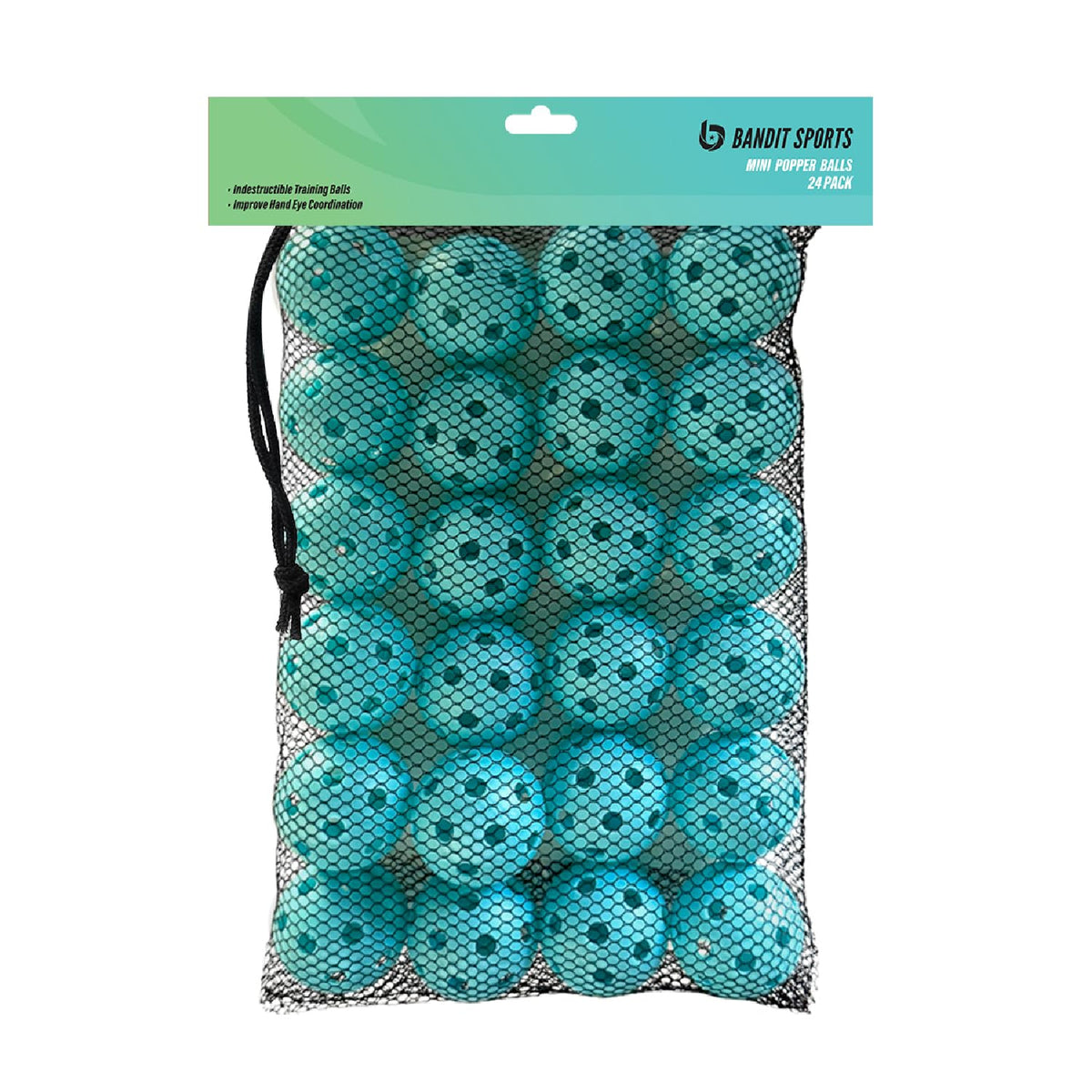 Bandit Sports front packaging showing 24 mini popper balls and clear count benefit