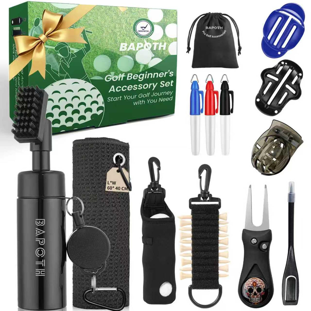 BAPOTH front gift box showing the full 9-in-1 golf set and presentation advantage