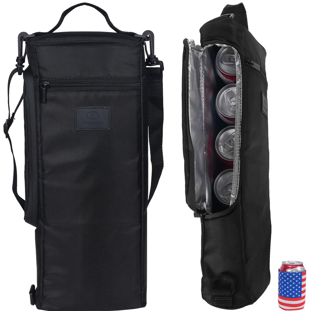 BAQRAXIA front view of golf cooler bag showing profile and storage pockets for discreet carry