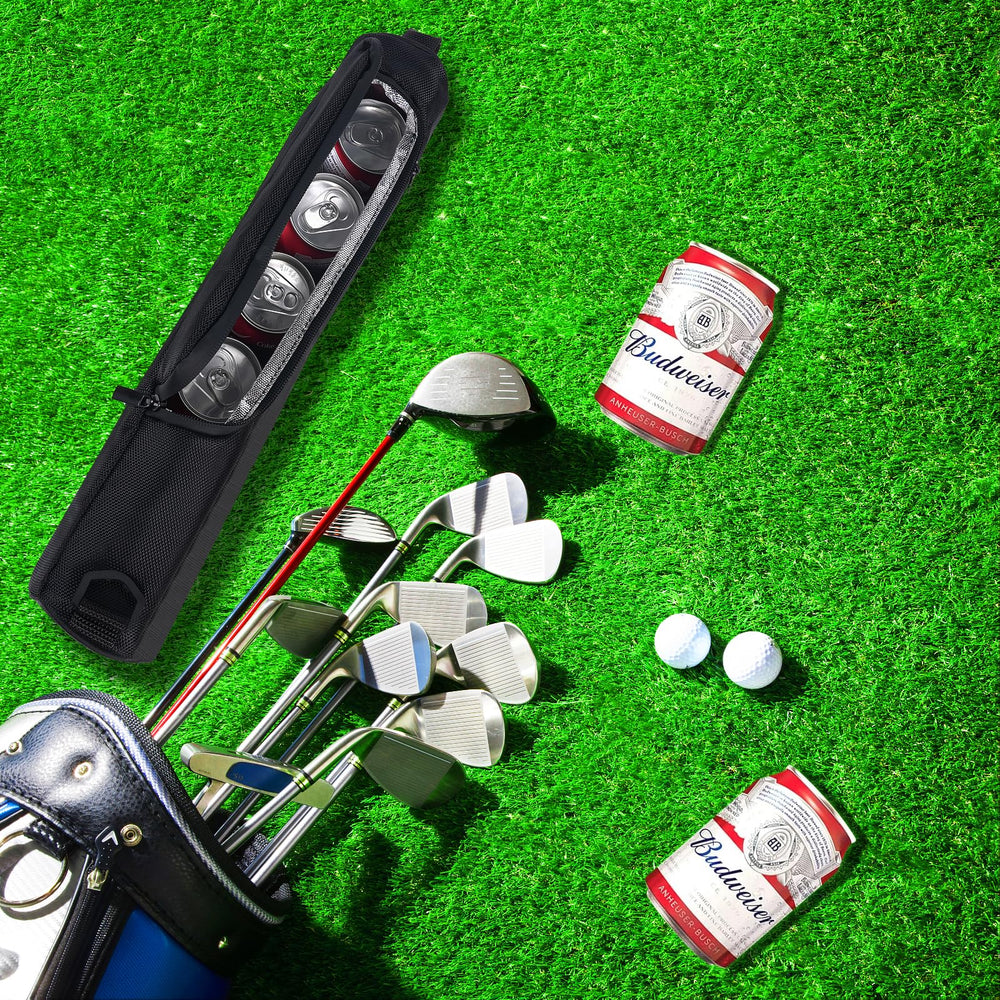 BAQRAXIA cooler clipped to a golf bag pocket demonstrating secure, low-profile attachment