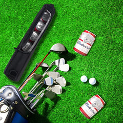 BAQRAXIA cooler clipped to a golf bag pocket demonstrating secure, low-profile attachment
