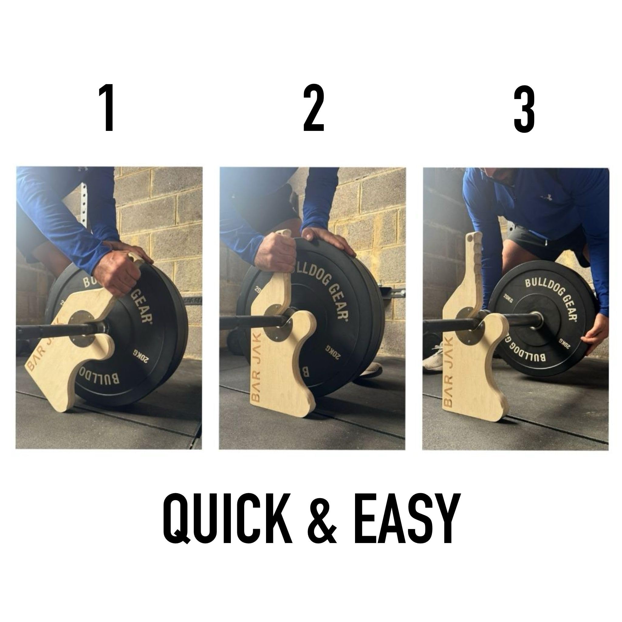 Bar Jak lifting barbell on deadlift platform demonstrating quicker plate changes