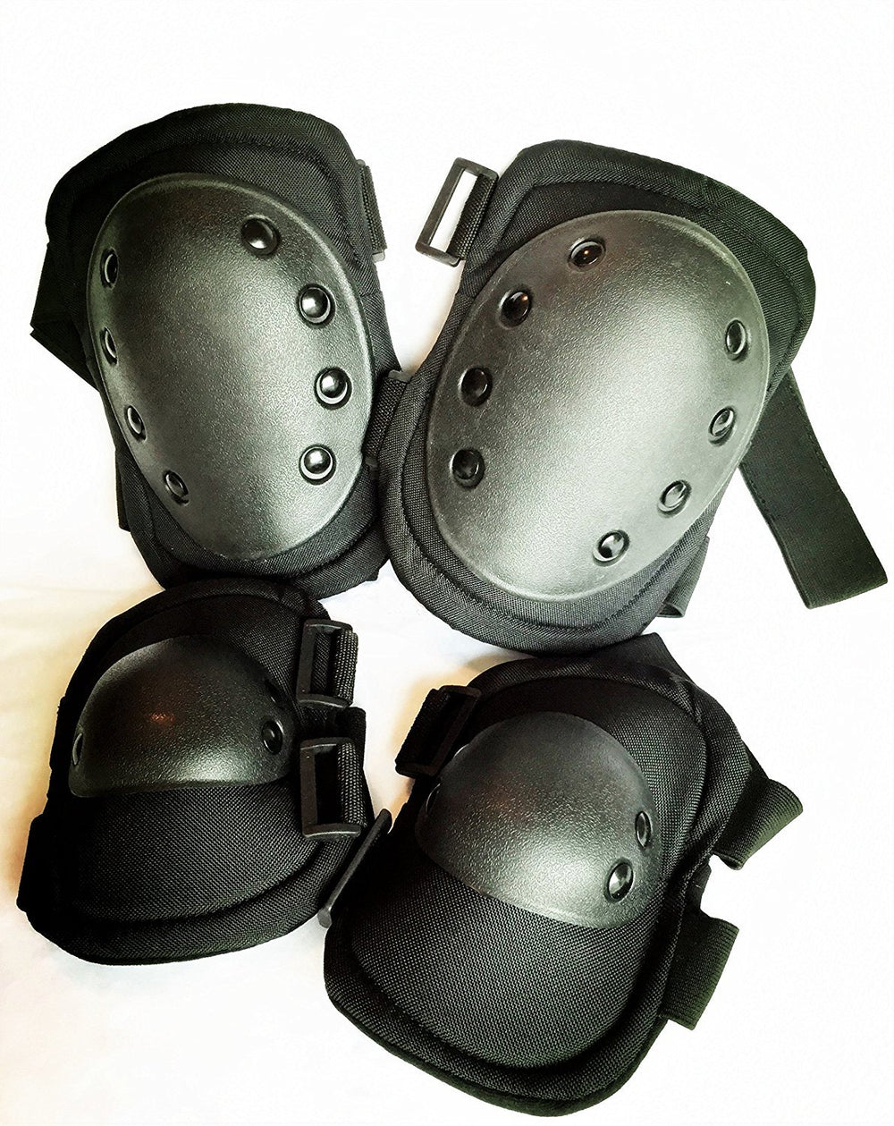 Bargain Crusader front view of four-piece pad set showing compact protection
