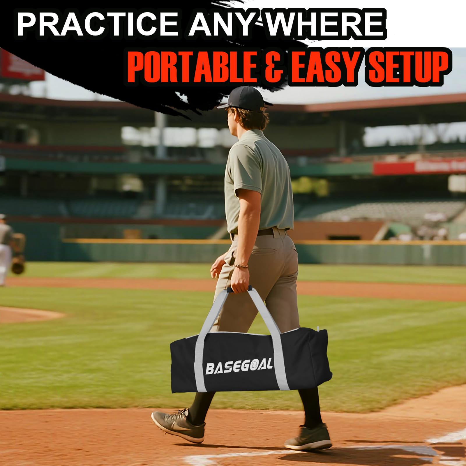 BaseGoal carry bag with net packed compactly for easy transport and storage