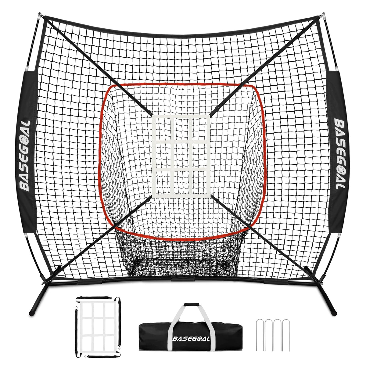 BaseGoal front view of assembled net showing full 6x6 capture and convenience