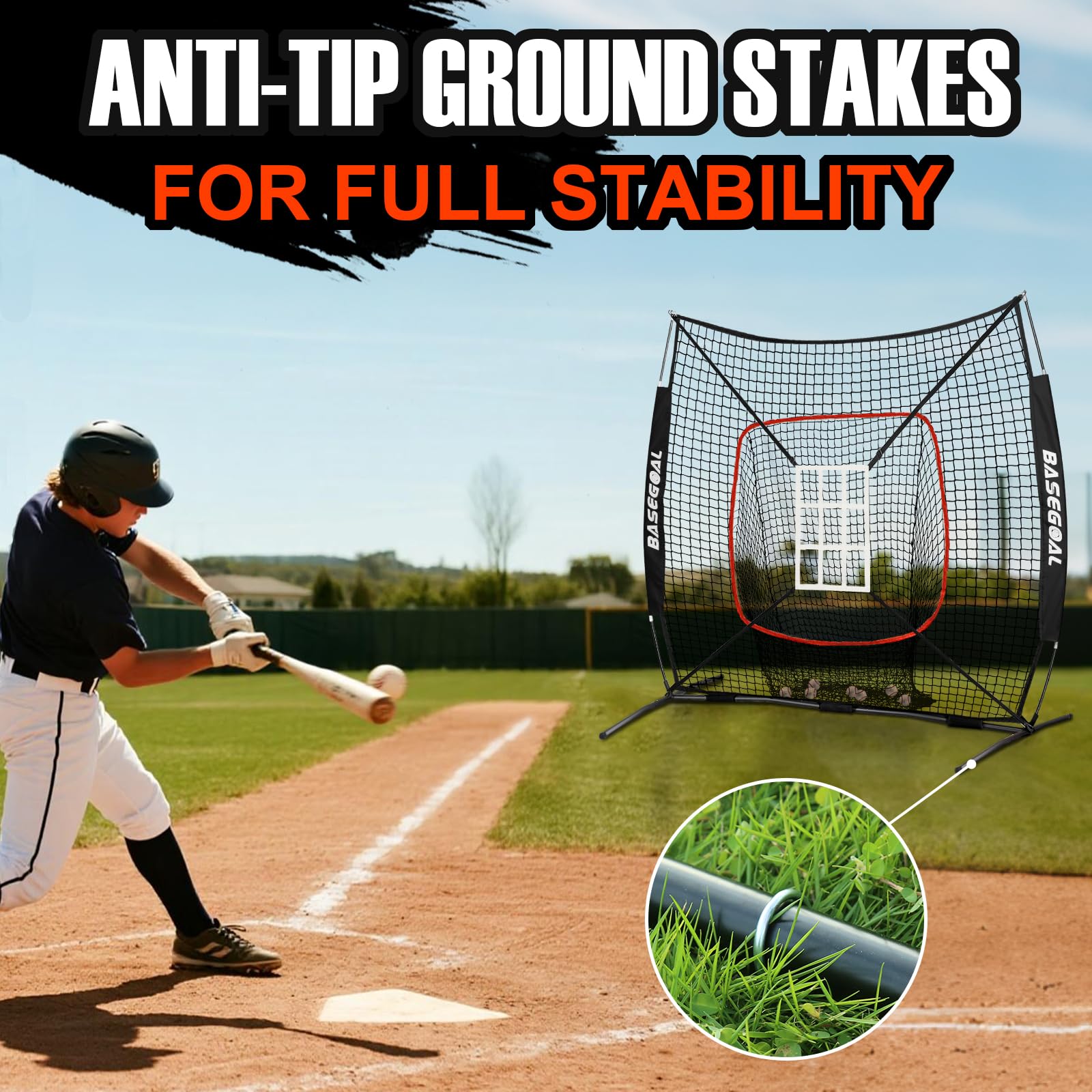 BaseGoal weighted base and steel stakes for outdoor stability and secure anchoring