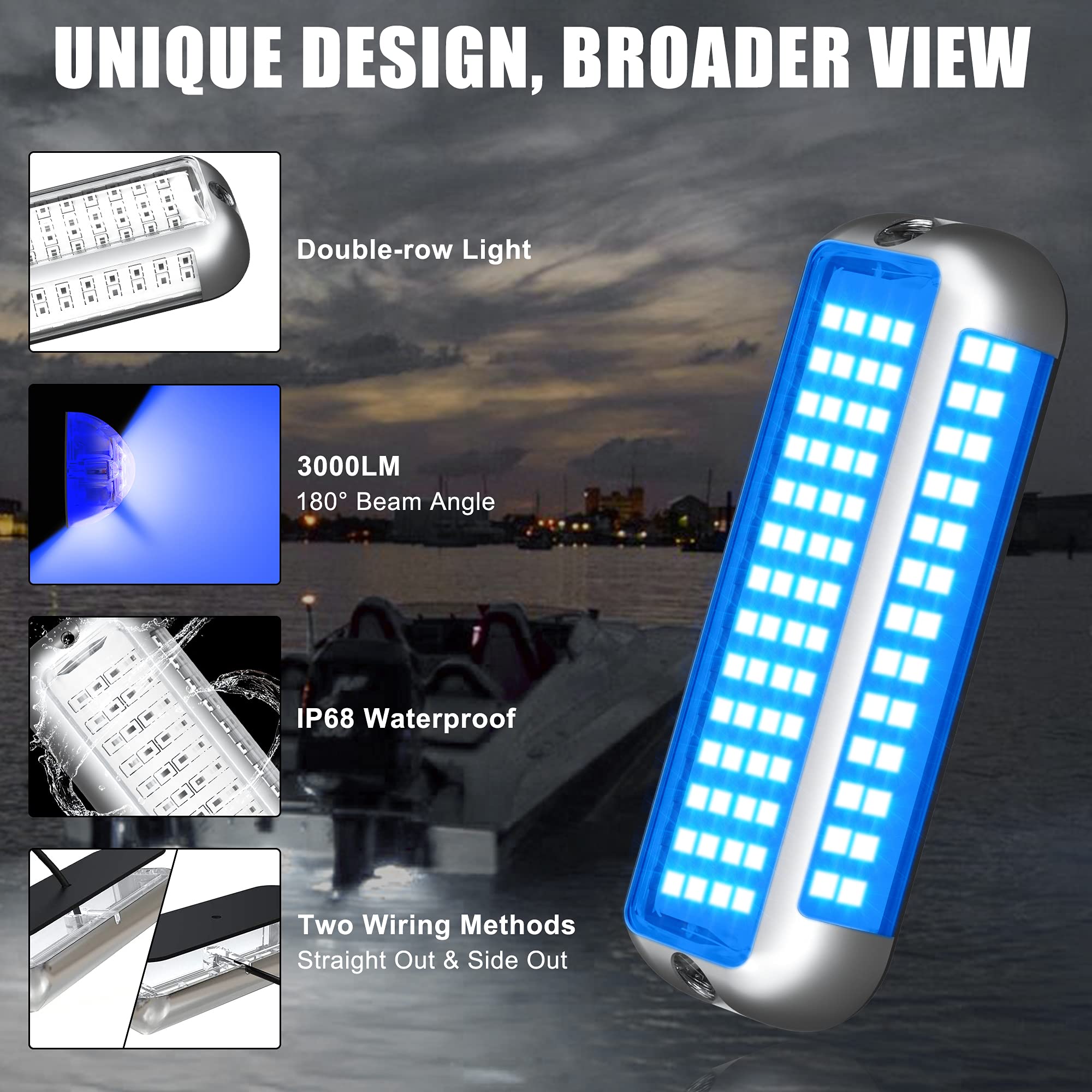 BASIKER close-up of 84 LED array highlighting bright blue output for excellent water illumination