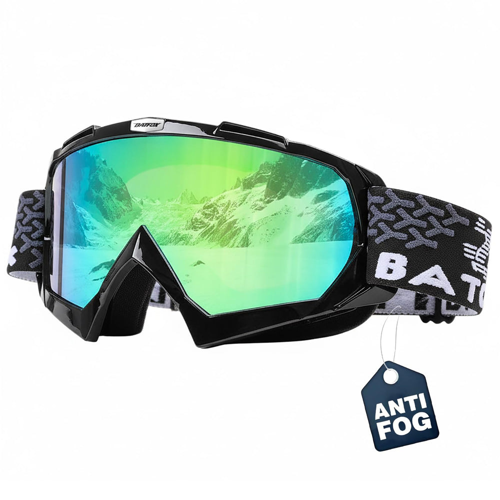 BATFOX front view of goggles showing wraparound lens for clear vision