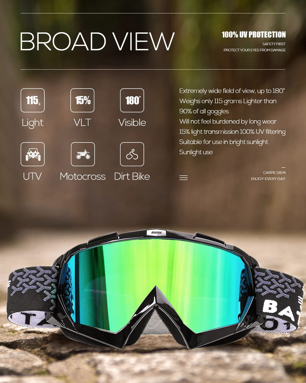 BATFOX goggles mounted on ski helmet demonstrating helmet compatibility