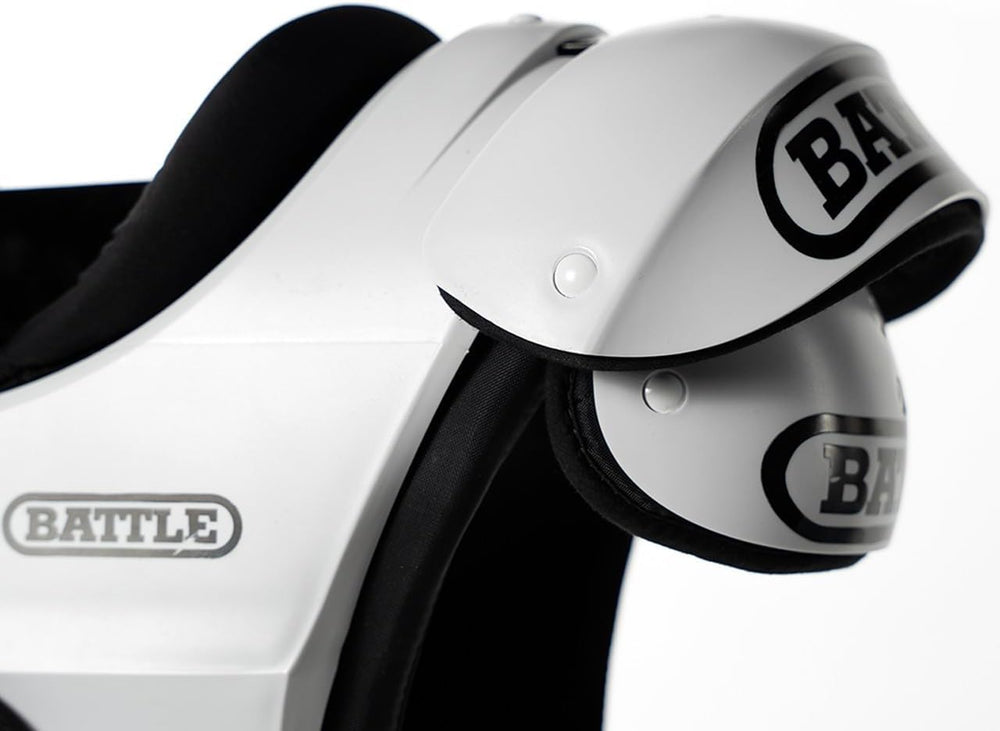 Battle Defender shoulder epaulette detail showing contoured impact coverage benefit