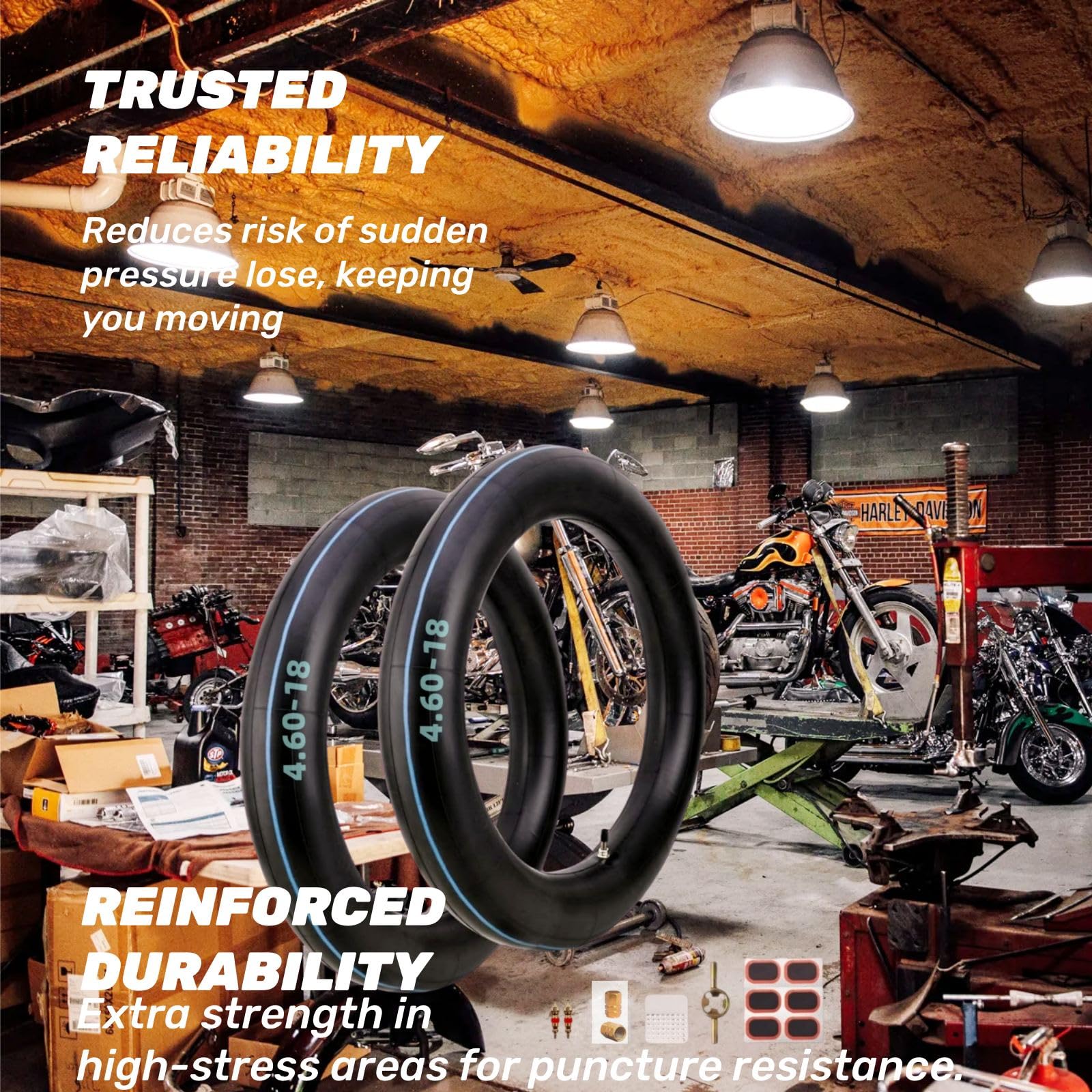 BAYFIT GEAP inner tube mounted on a dirt bike wheel for quick roadside repair