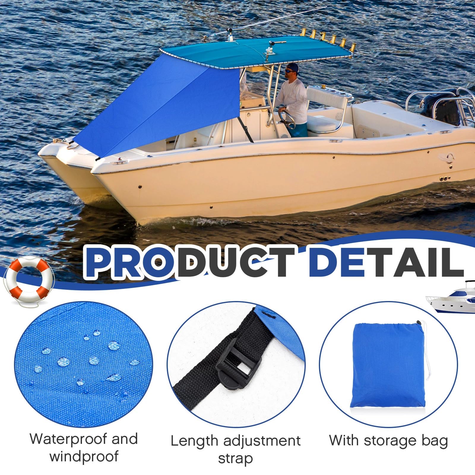 BBTO installed on boat bow providing shaded seating and sun protection