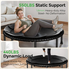 BCAN BT2 bungee cords and PP jumping mat detail for smooth quiet bounce