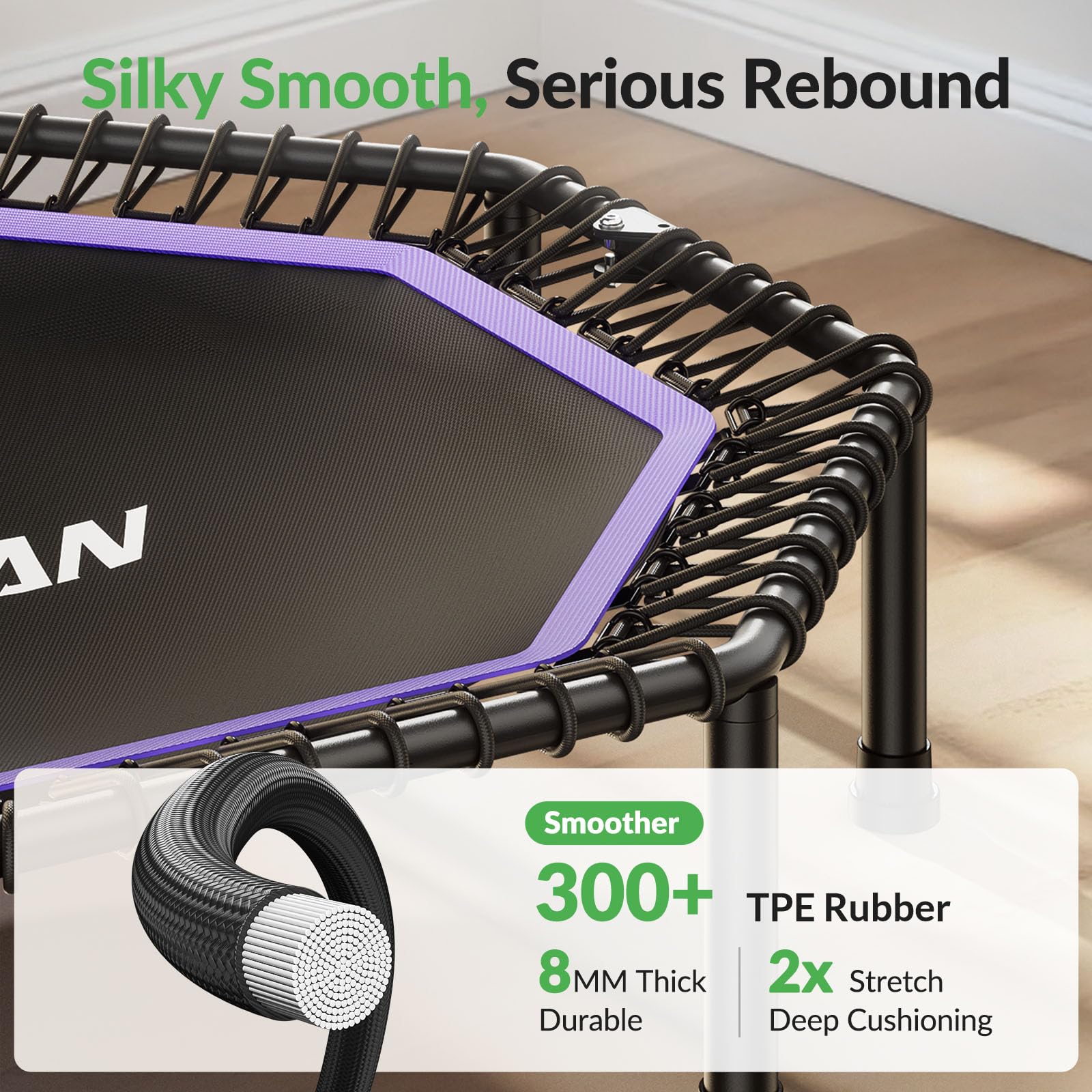 BCAN BT3 bungee close-up highlighting 8 mm cords for quiet, smooth rebound