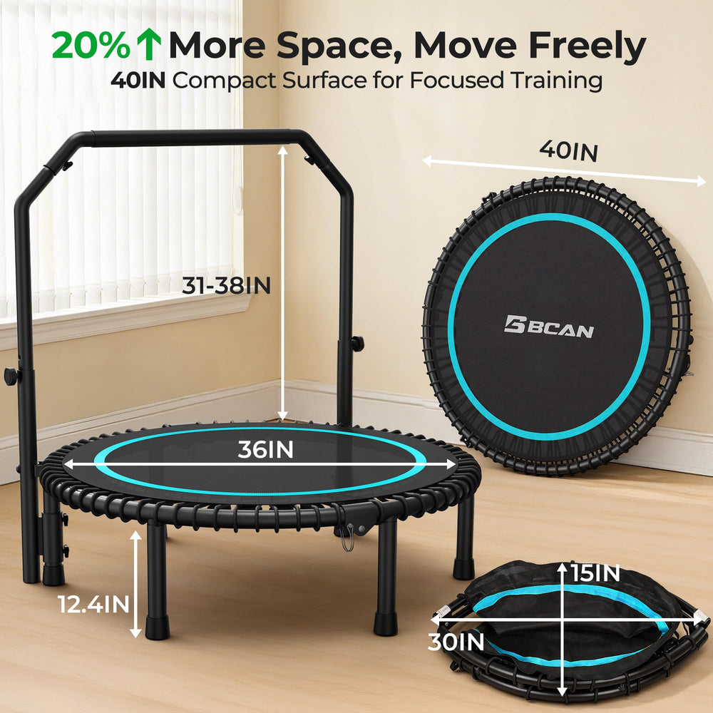 BCAN user exercising on rebounder at home demonstrating quiet cardio benefit