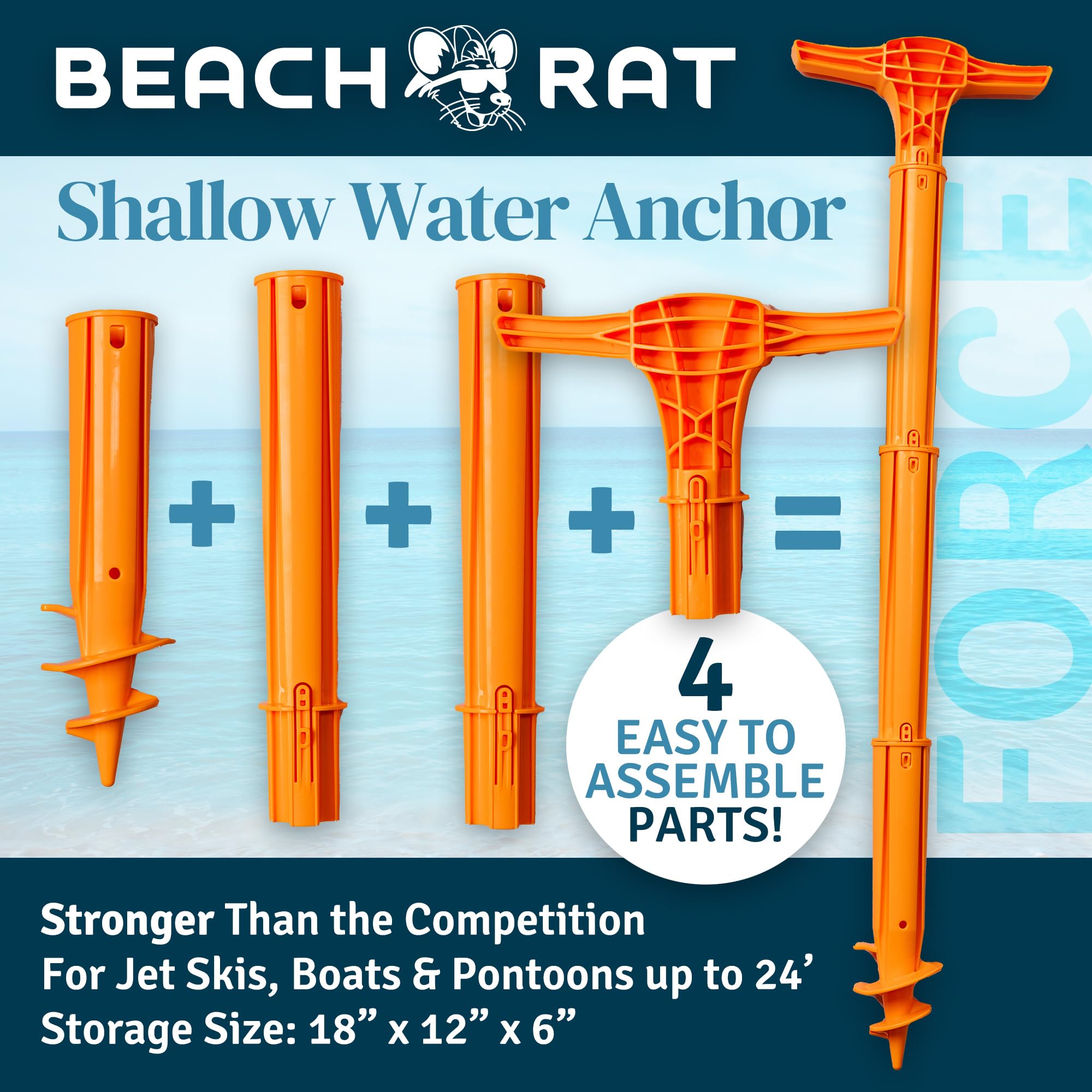 Beach Rat anchor beside jet ski for scale, shows suitable size