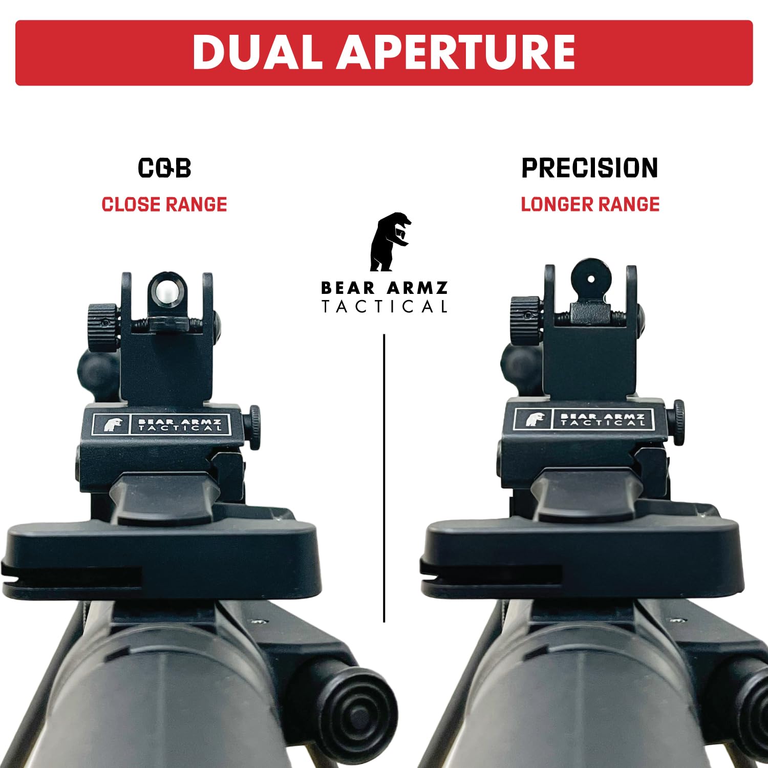 Bear Armz Tactical front and rear sights mounted on rifle showing co-witness stability benefit