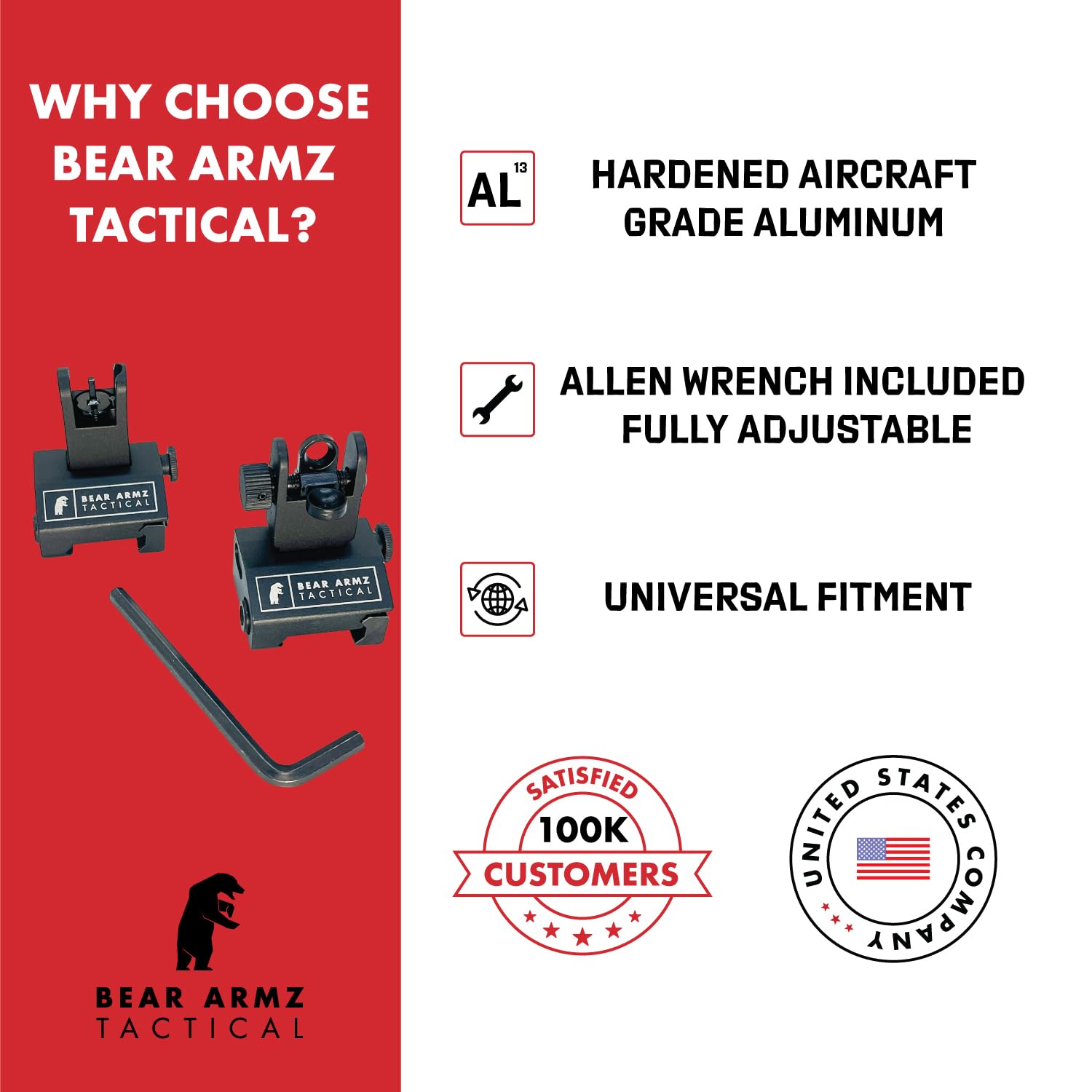 Bear Armz Tactical sights beside ruler showing compact low-profile size benefit