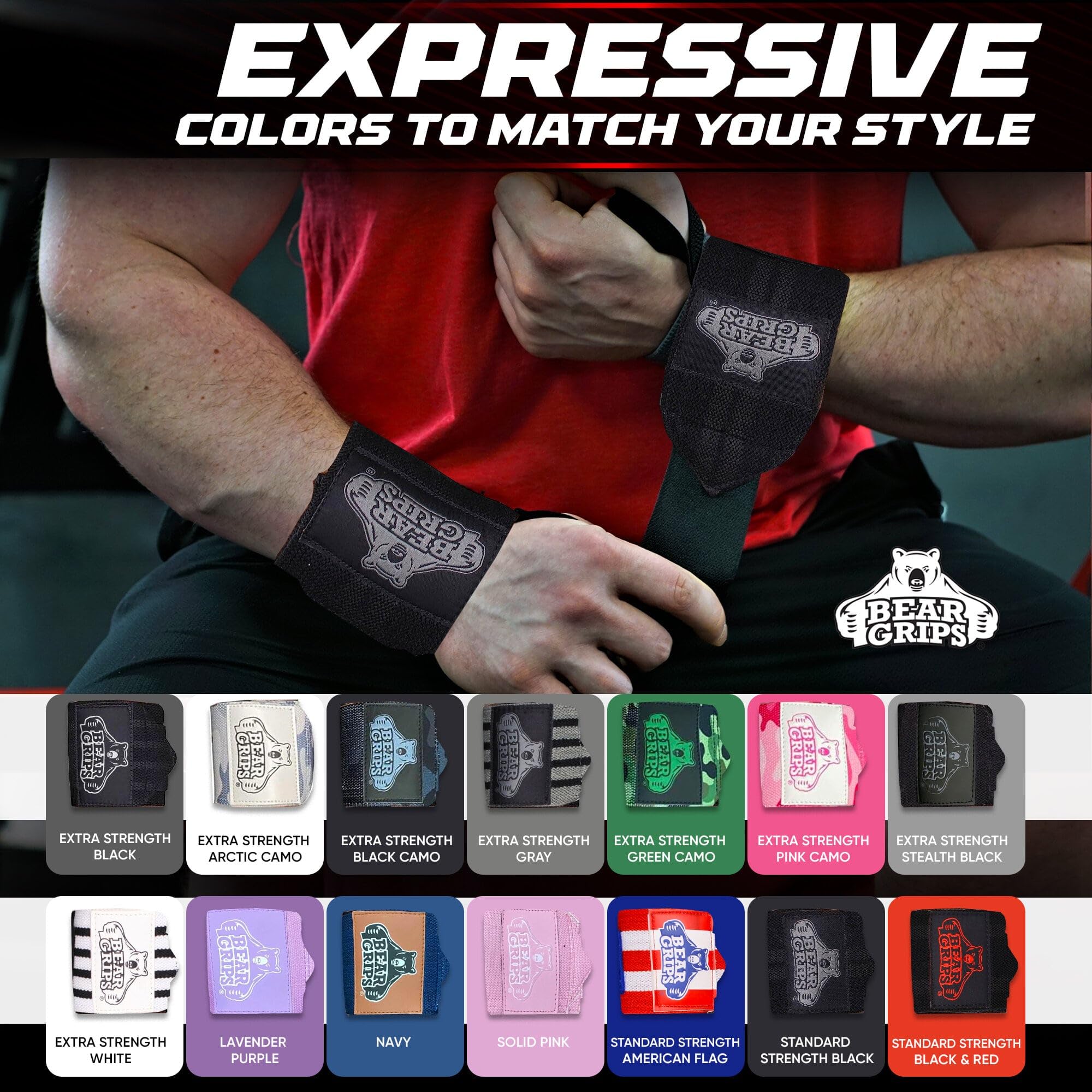 Bear Grips side-by-side 12 and 18 inch wraps showing options for varied support needs