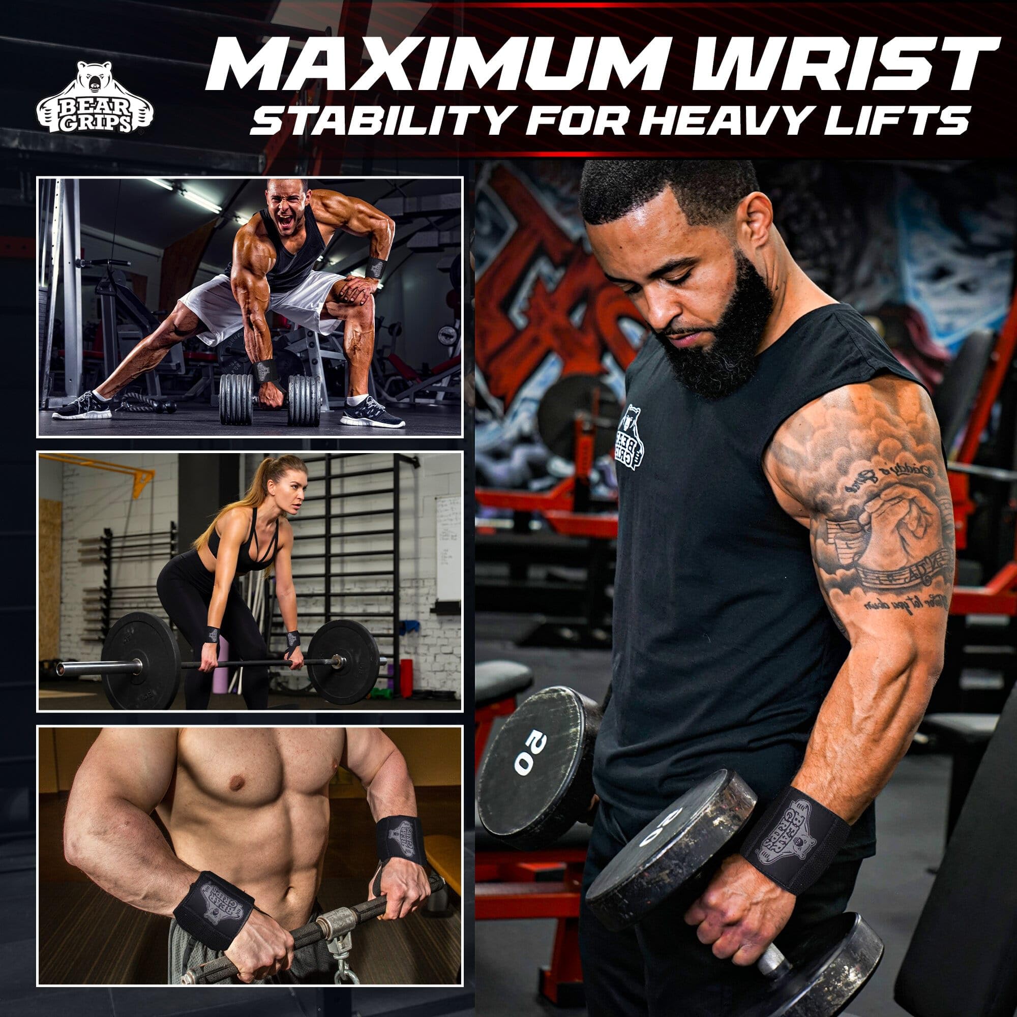 Bear Grips wrapped around wrist during barbell lift showing secure fit and improved control