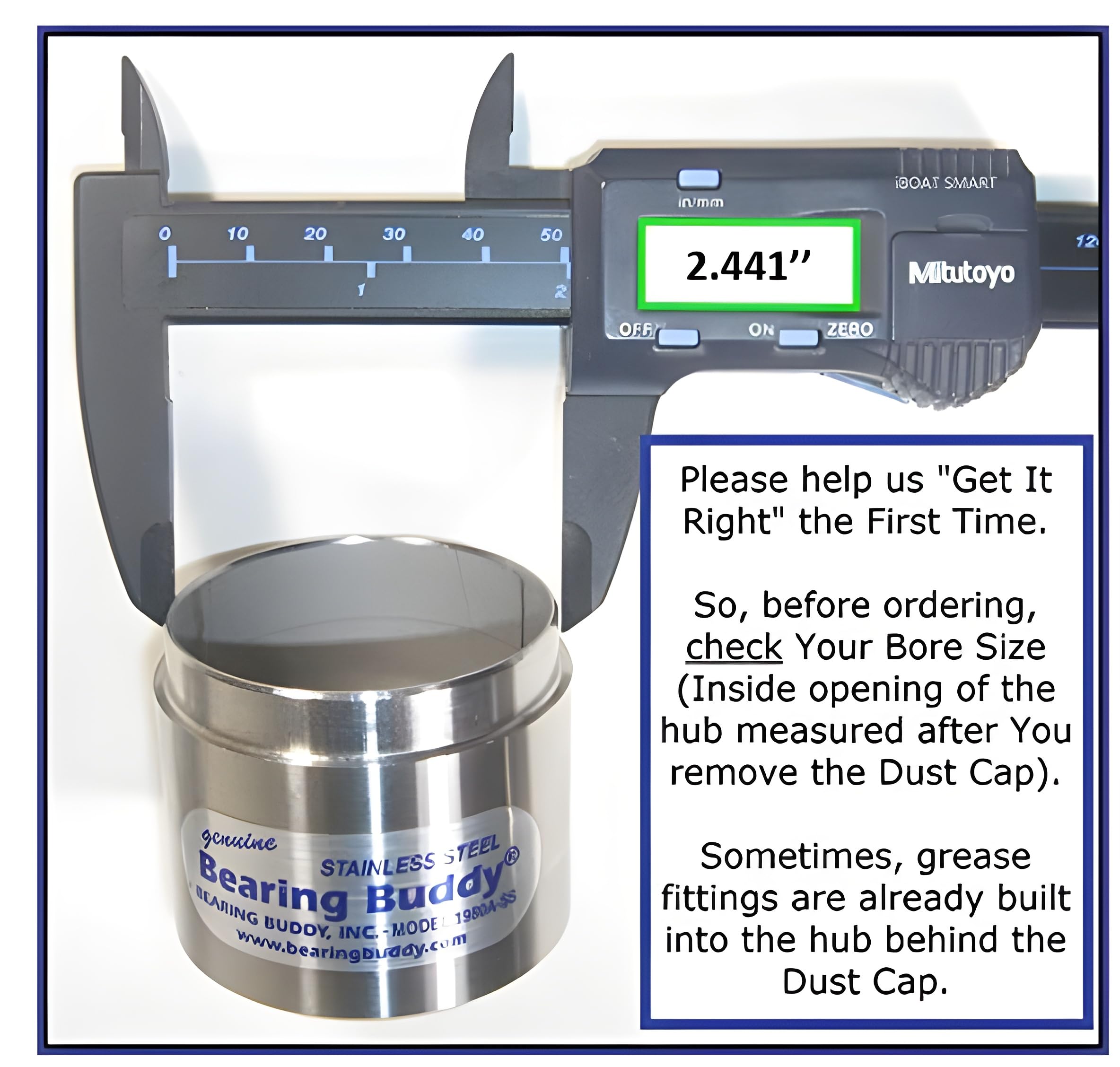 Bearing Buddy installed on trailer hub demonstrating sealed protection