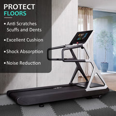 BEAUTYOVO mat laid in a home gym with equipment showing floor protection