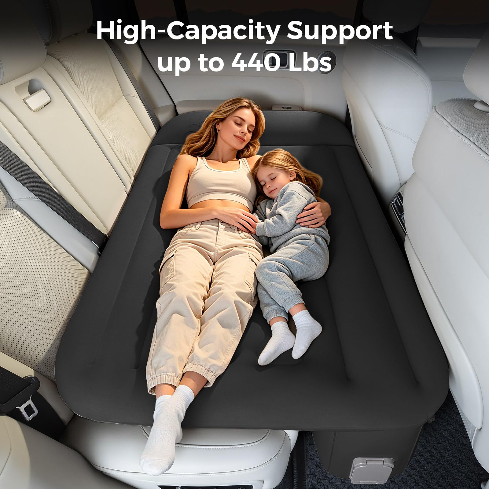 BEBAS mattress in family camping lifestyle scene enabling restful roadside sleep