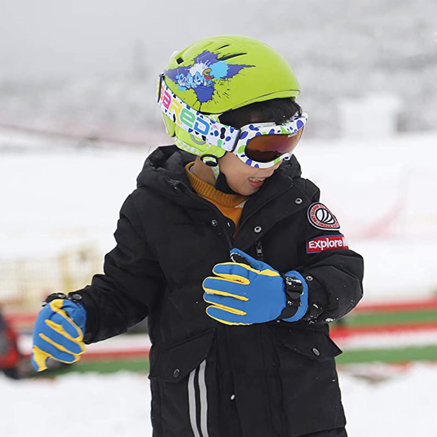 BeBeFun goggle loop attachment showing secure eyewear connection