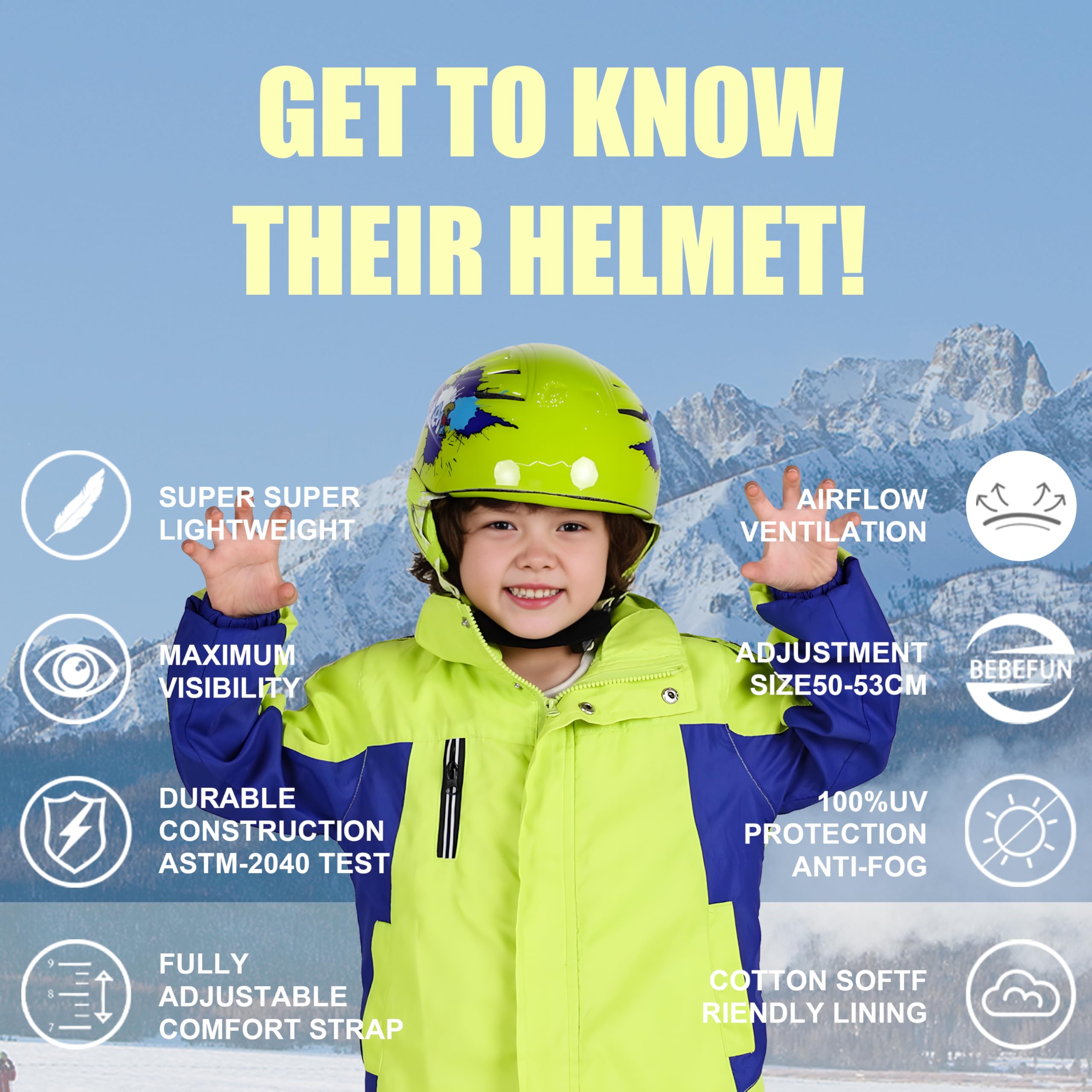 BeBeFun child goggles front view showing clear vision and comfort
