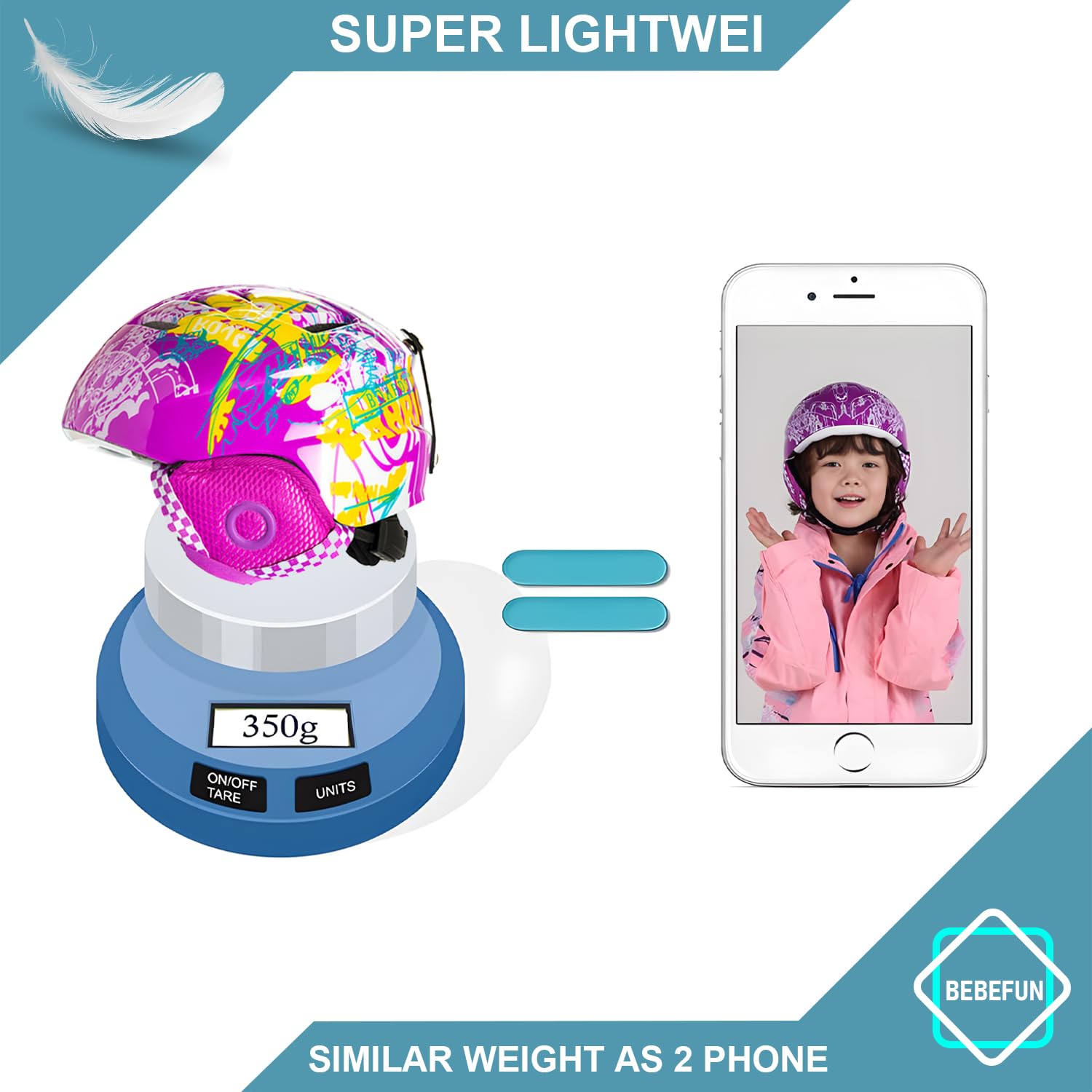 BeBeFun helmet with goggles on child demonstrating secure fit and safety benefit