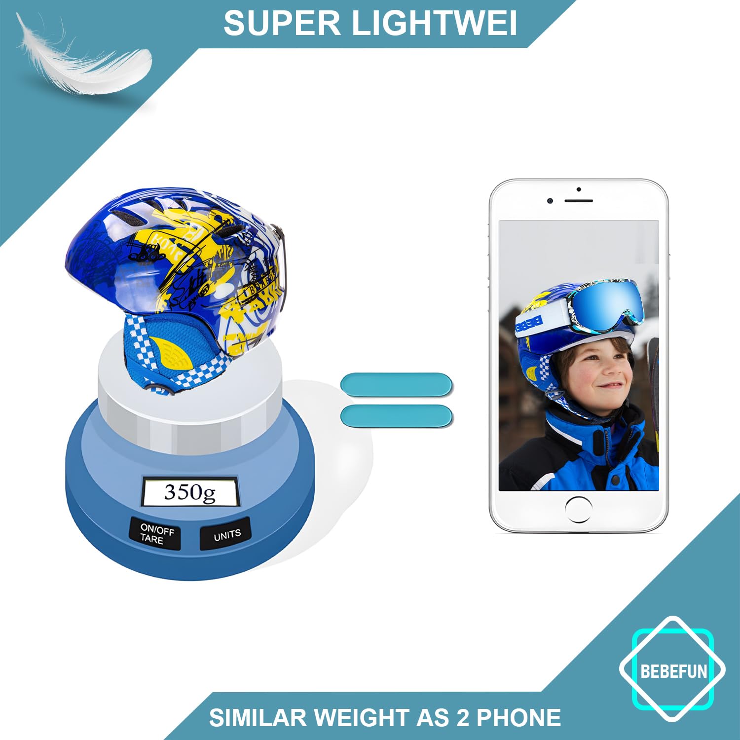 BeBeFun helmet beside toy for size comparison and scale benefit