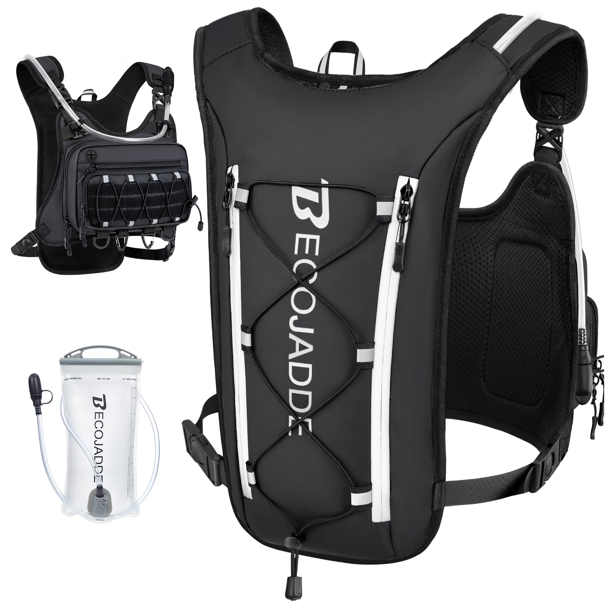 BECOJADDE front view vest showing streamlined fit and quick-access pockets