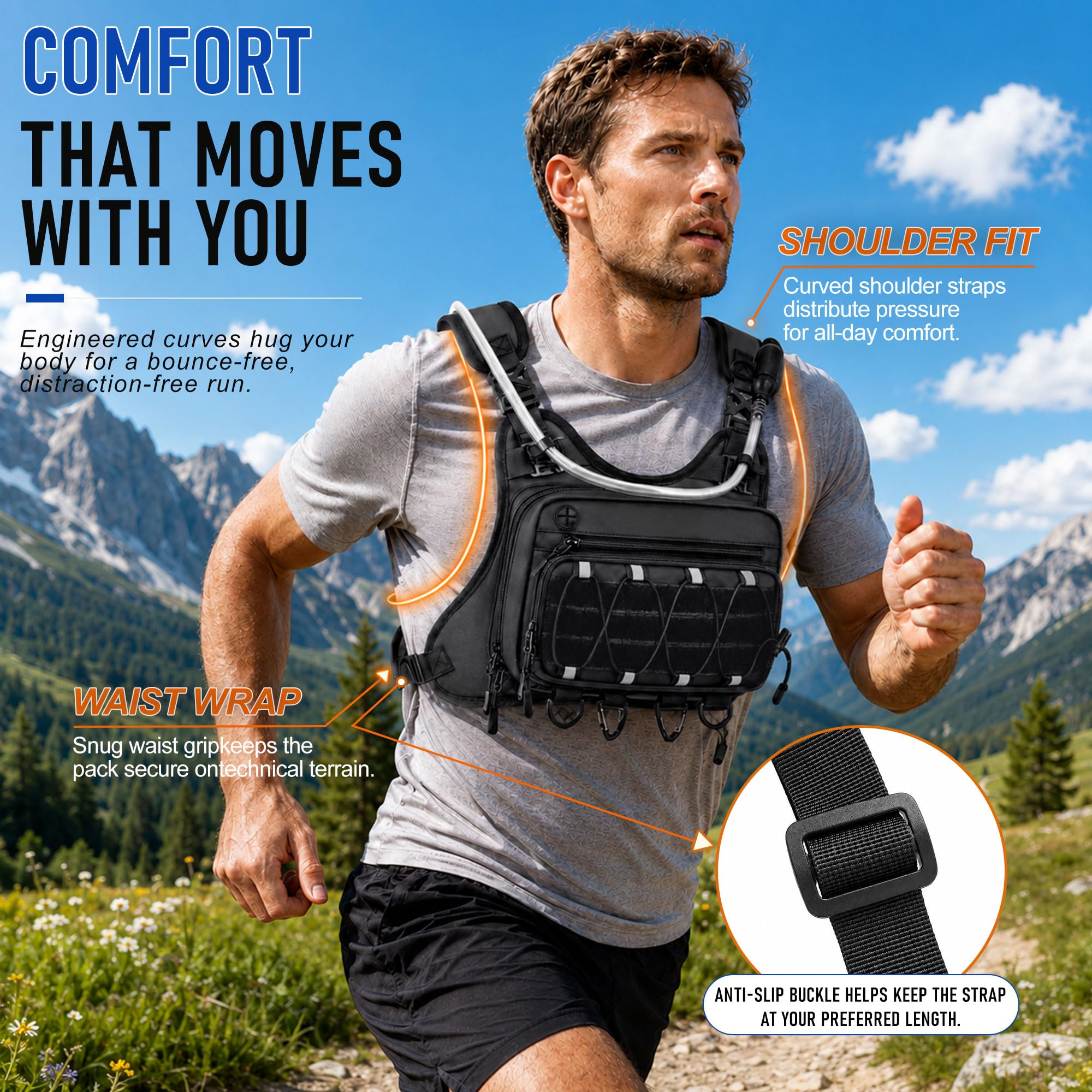 BECOJADDE MOLLE webbing and pockets organizing gels and phone efficiently