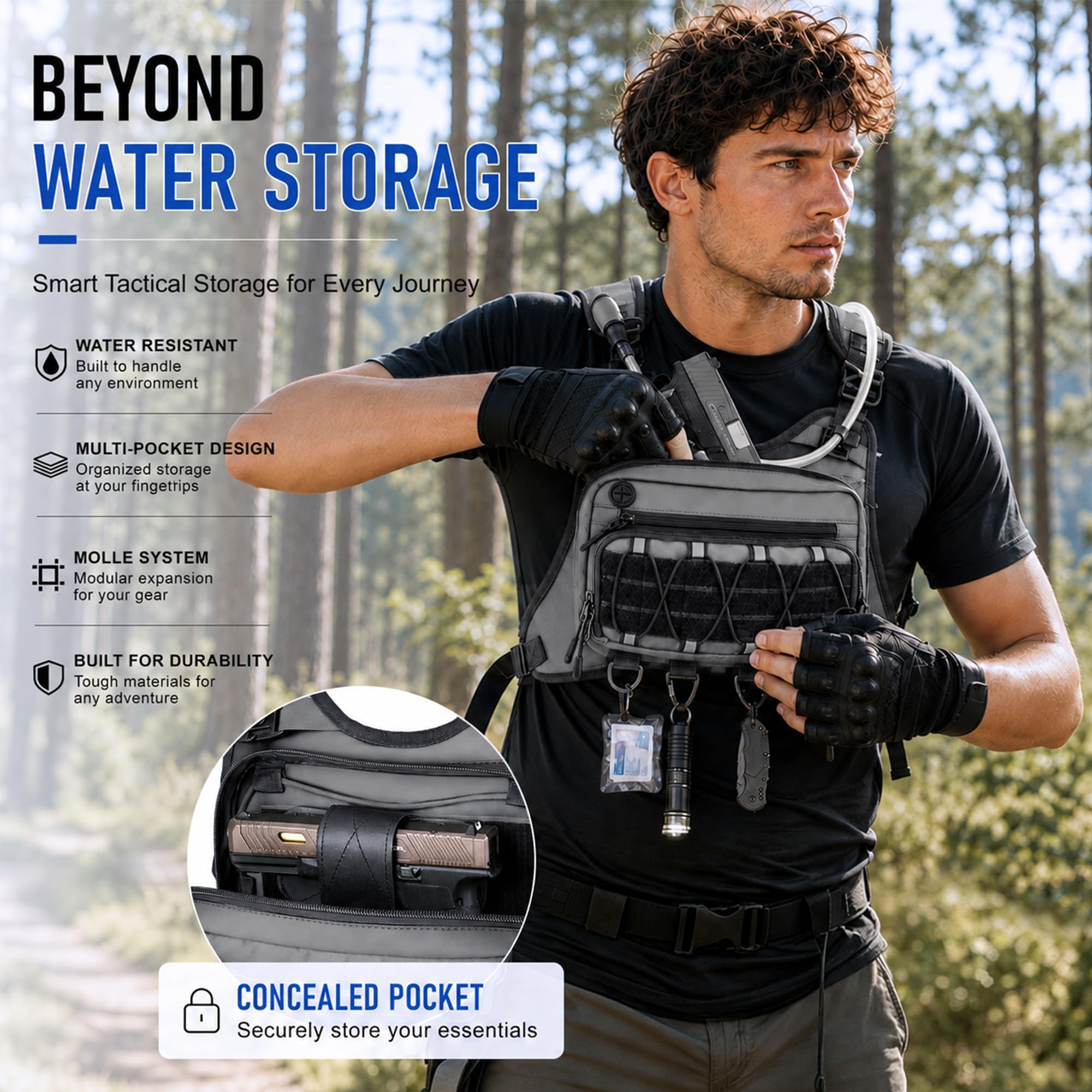 BECOJADDE shoulder strap detail showing wide straps and low-bounce fit benefit