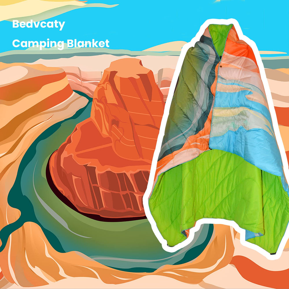 Bedvcaty worn as poncho for hands-free warmth and mobility
