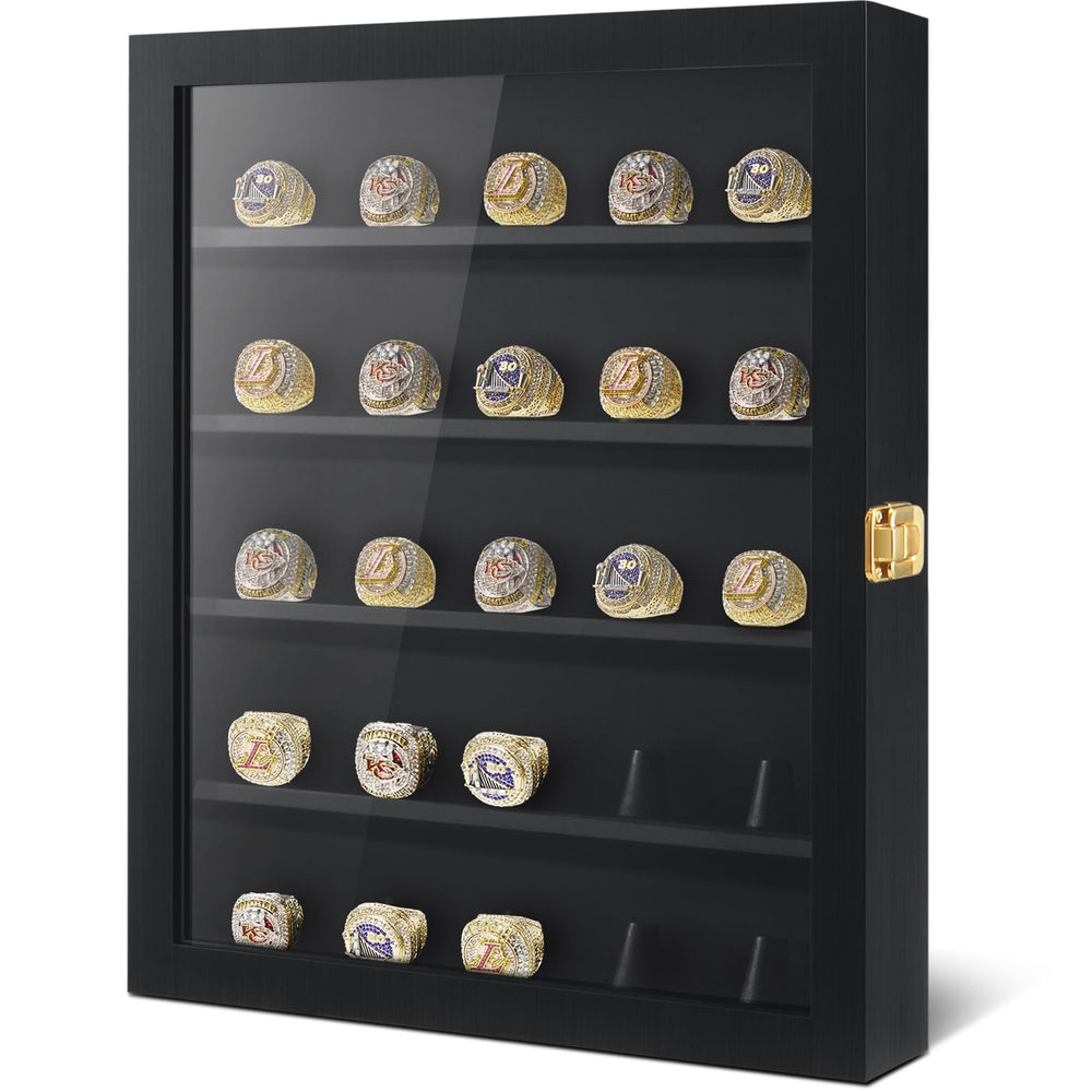 Beeveer front view wall-mounted display case showing 25 posts and clear acrylic for clean presentation