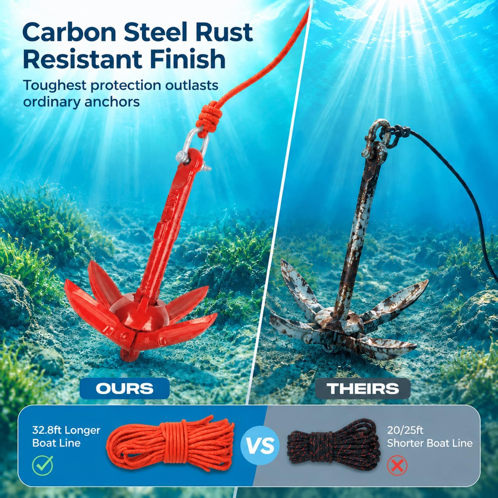 Buoy and red carry bag included with BeGrit anchor for visibility and storage