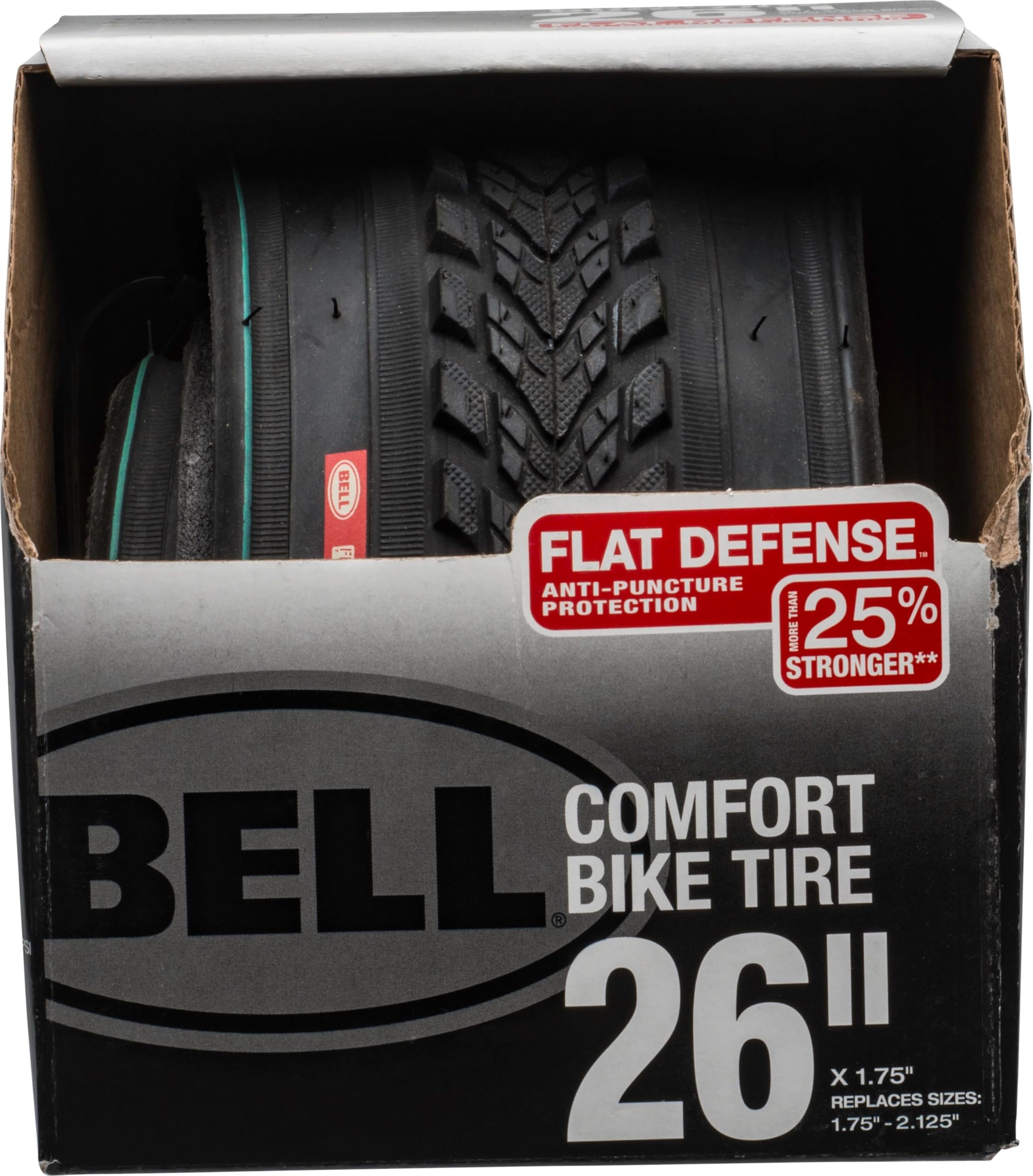Bell front view of 26-inch tire showing durable tread and protective design for reliable rides