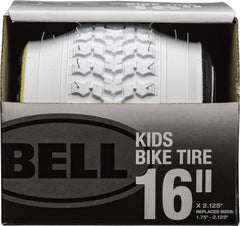 BELL front view of white 16-inch kids tire showing profile and sidewall benefit