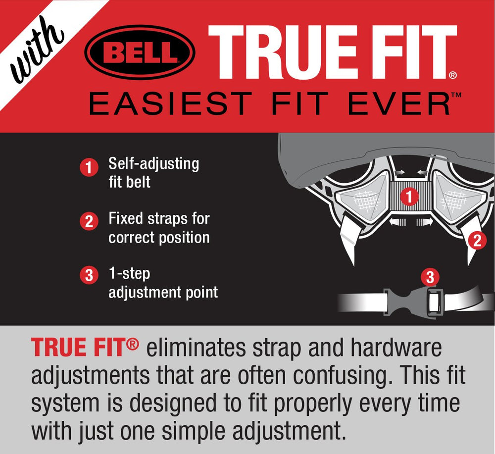 BELL Sprout beside a measuring tape showing fit range 47–52 cm benefit