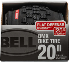 BELL tire front packaging showing tire shape and size, clear protection benefit