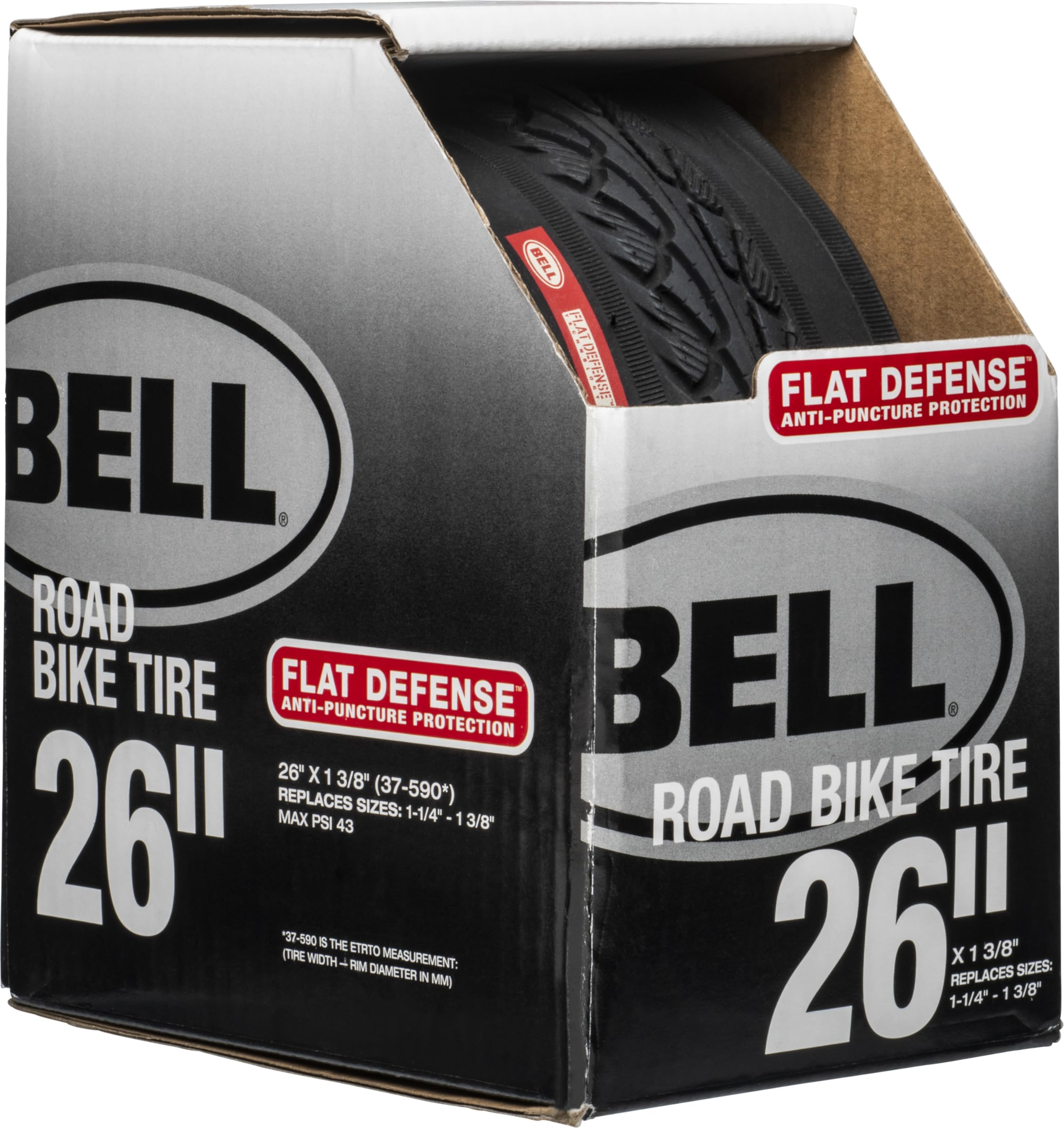 Bell close-up of inverted tread pattern providing fast rolling and grip
