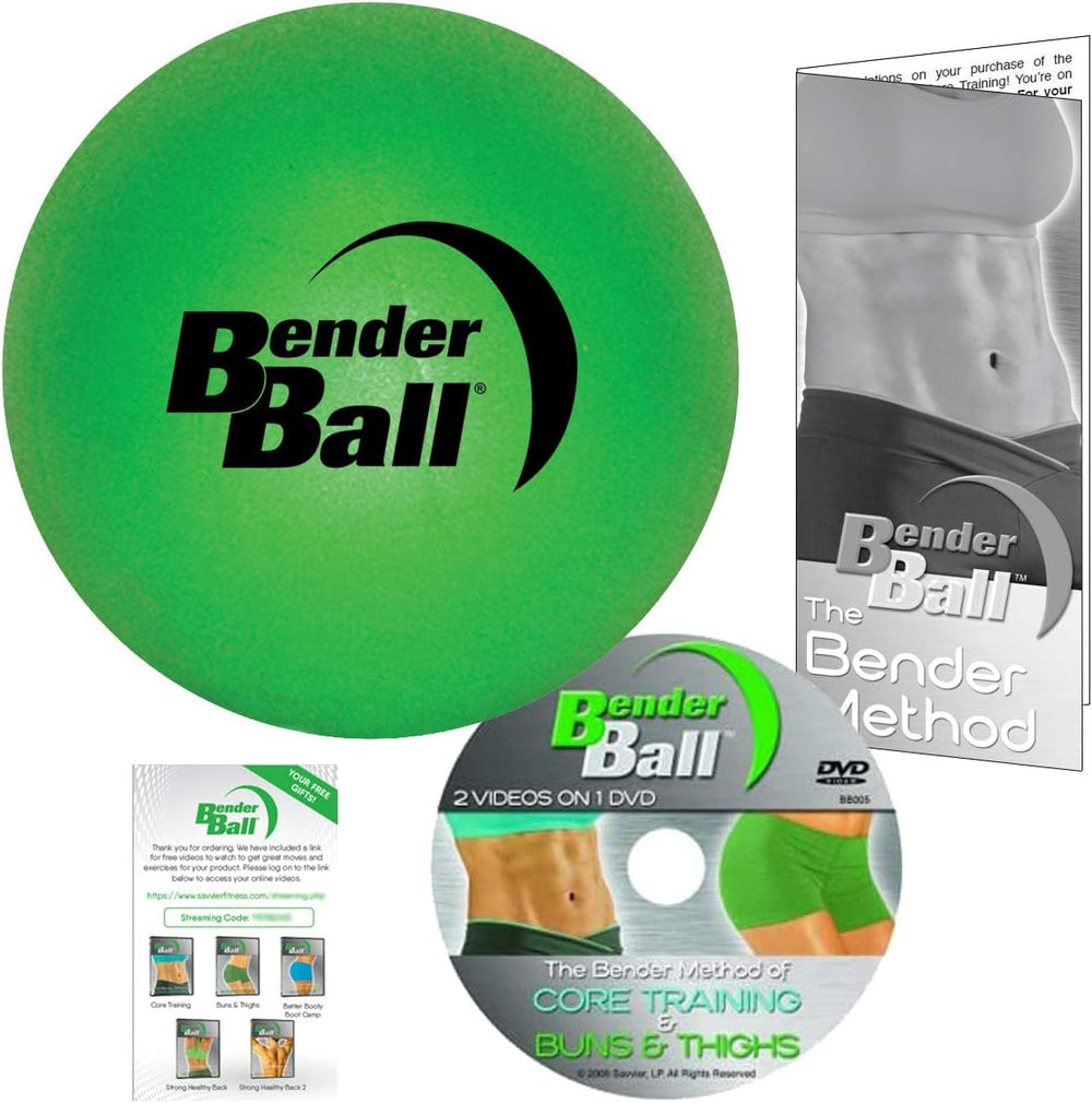 Bender Ball front packaging showing green ball and DVD, promotes easy setup