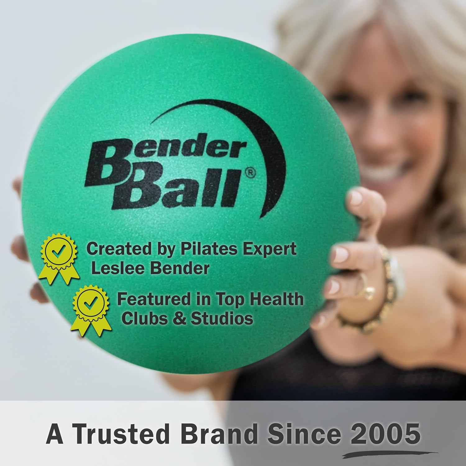 Bender Ball held in hand for scale, highlights compact portable design